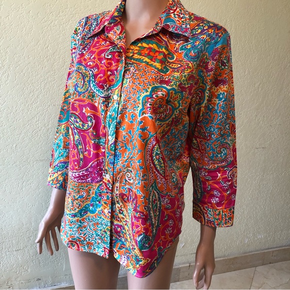 Lauren Ralph Lauren Petite Paisley Multicolored Button-Up Shirt Women’s Size PL - Picture 5 of 16